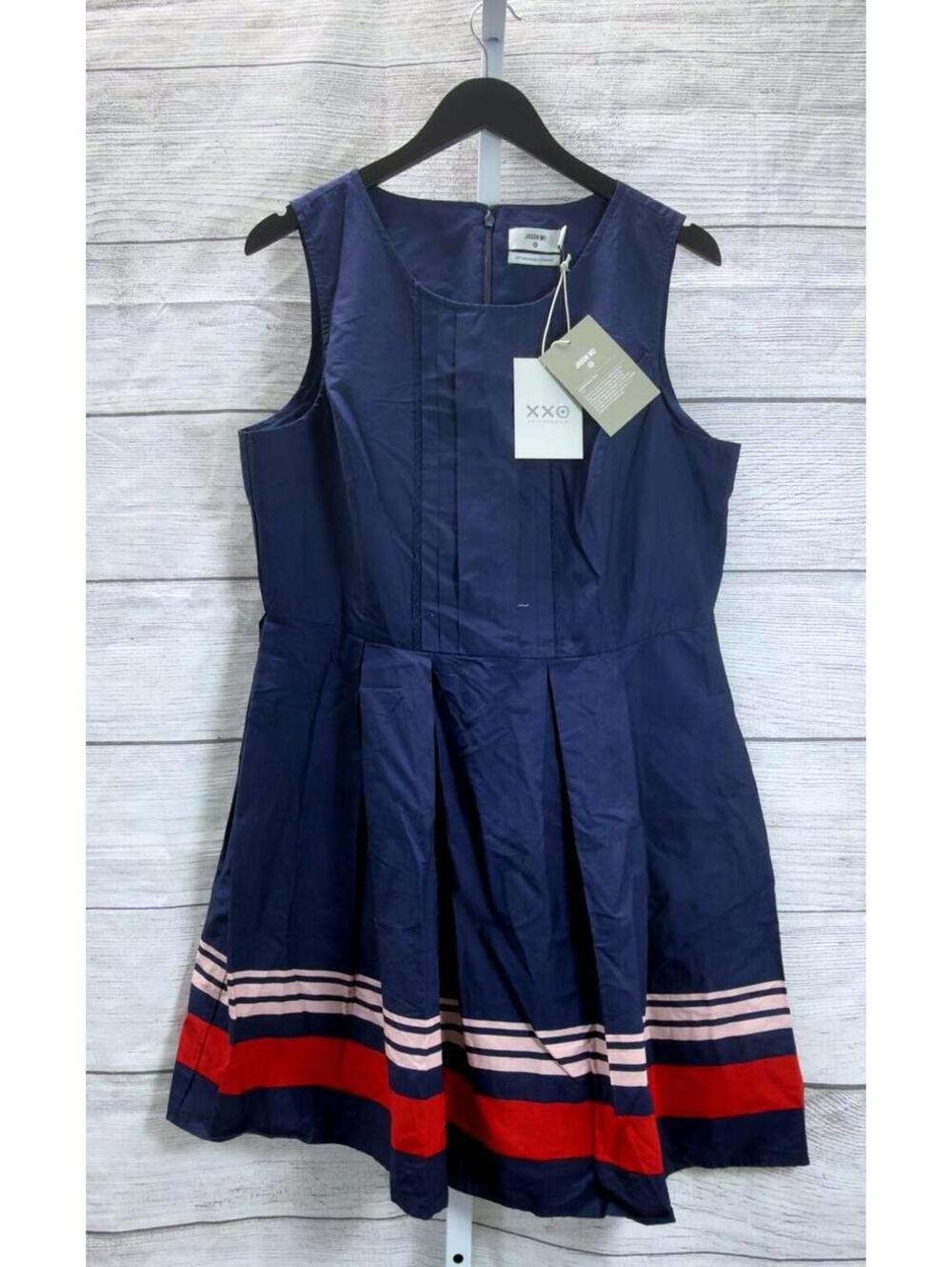Jason Wu X Target Navy Fit & Flare Red Pink Stripes Hem Dress Women Size XL